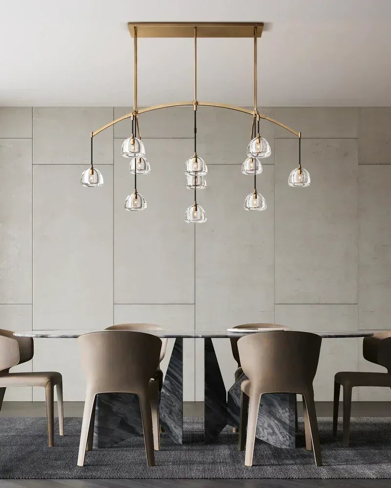 Verbier Series Ethereal Chandelier | Crystal Dome Solid brass frame with lathe-carved solid crystal blocks, Black finish for Dining tables and grand living areas American chandelier