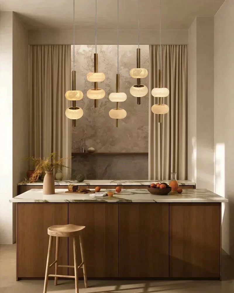 Villa Series Ethereal Pendant Light | Cluster Natural White Spanish Alabaster, Timeless Black Brass finish for Modern Kitchen Islands and Dining Areas Modern Pendant lamp