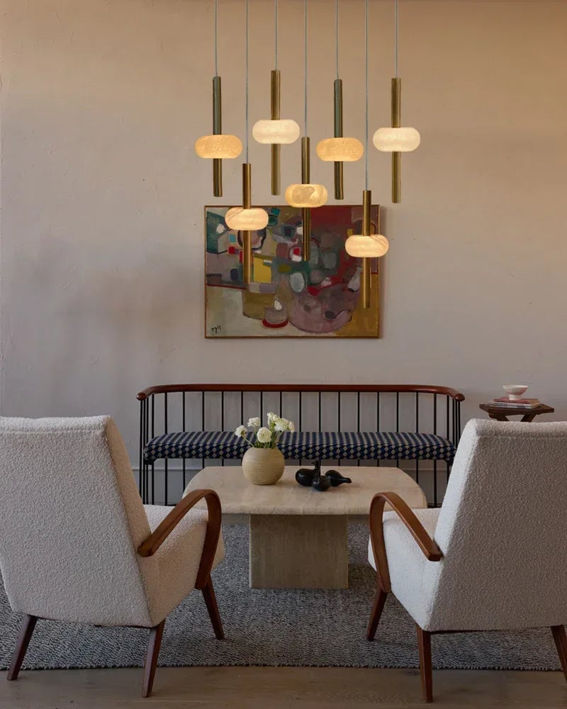 Villa Series Ethereal Pendant Light | Cluster Natural White Spanish Alabaster, Timeless Black Brass finish for Modern Kitchen Islands and Dining Areas Modern Pendant lamp