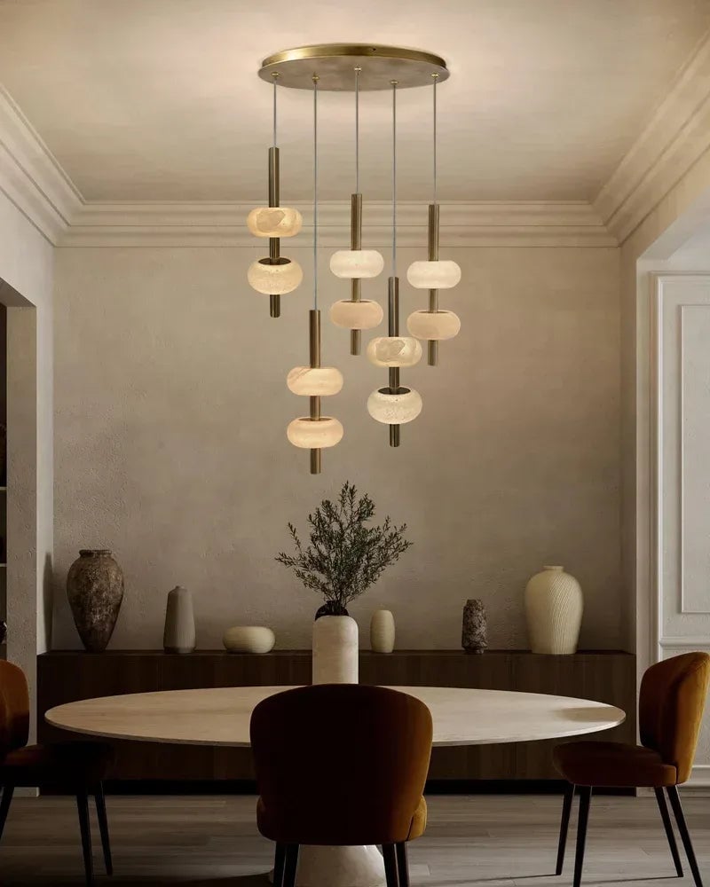 Villa Series Ethereal Pendant Light | Cluster Natural White Spanish Alabaster, Timeless Black Brass finish for Modern Kitchen Islands and Dining Areas Modern Pendant lamp