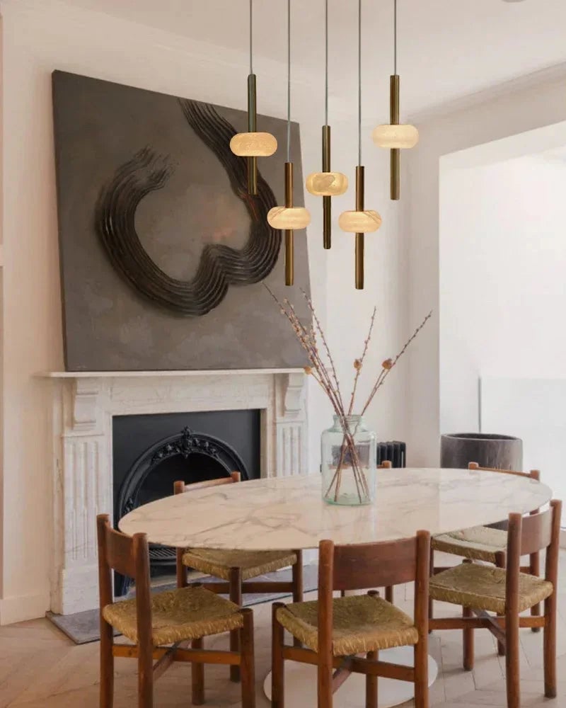 Villa Series Ethereal Pendant Light | Cluster Natural White Spanish Alabaster, Timeless Black Brass finish for Modern Kitchen Islands and Dining Areas Modern Pendant lamp