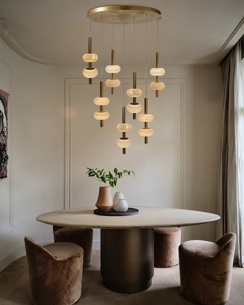 Villa Series Ethereal Pendant Light | Cluster Natural White Spanish Alabaster, Timeless Black Brass finish for Modern Kitchen Islands and Dining Areas Modern Pendant lamp