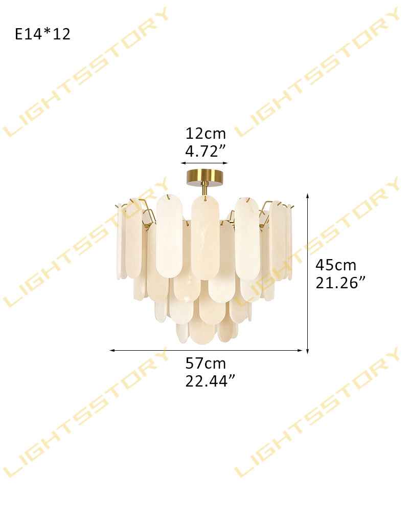 Alabaster Tiered Chandelier-Natural Stone Pendant Light Fixture-White and Brown (Copy)