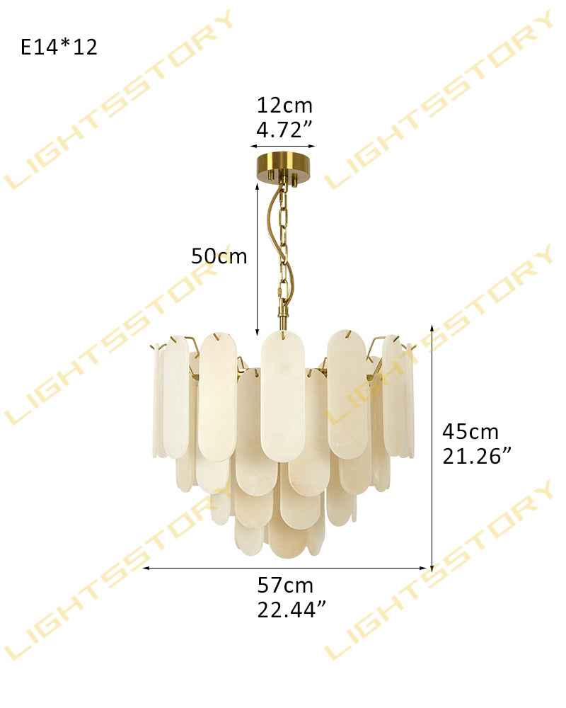 Alabaster Tiered Chandelier-Natural Stone Pendant Light Fixture-White and Brown (Copy)