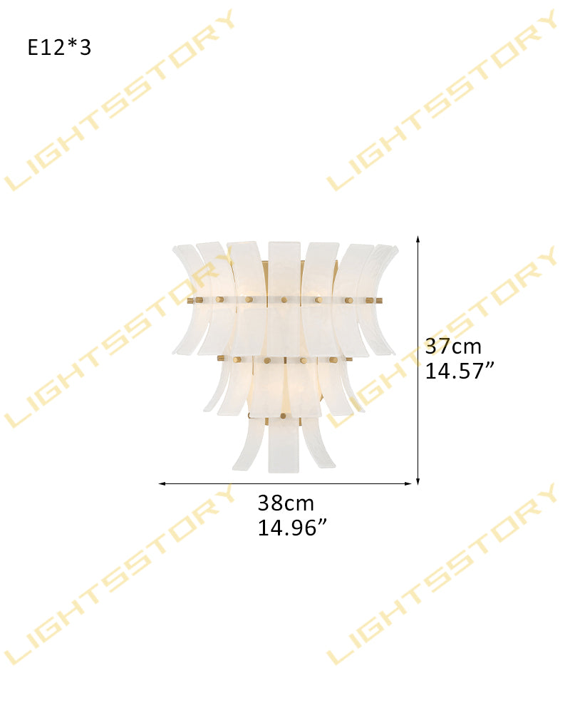 Ghiaccio Glass Ethereal White Multi Tiered Waterfall Wall Light Sconce - Lux Gold Trim - Bedrooms, Hallways & Bathrooms