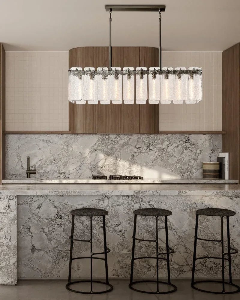 Winchester Series Geometric Chandelier | Round Handcrafted Rippled Cast Glass Panels, Lacquered Burnished Brass and Black for Modern Dining Rooms and Living Spaces American chandelier