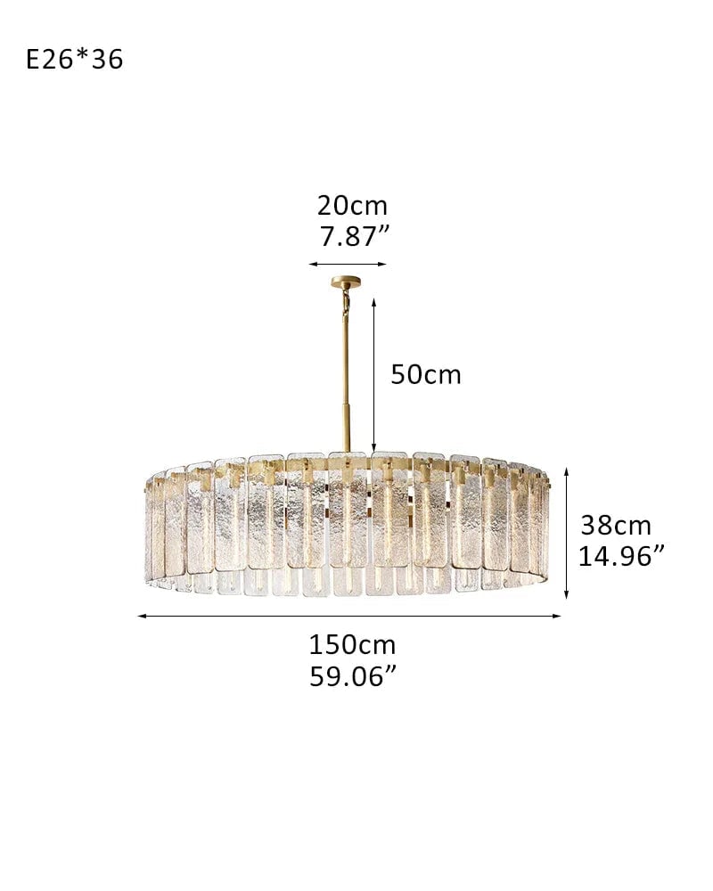 Winchester Series Geometric Chandelier | Round Handcrafted Rippled Cast Glass Panels, Lacquered Burnished Brass and Black for Modern Dining Rooms and Living Spaces 36-light-D150*H38CM D59.06"*H14.96" Brass + Clear Glass American chandelier