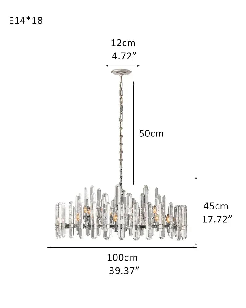 Zermatt Series Grand Chandelier | K9 Crystal Solid brass frame with premium K9 crystals, Copper finish for Grand Foyers and Dining Rooms D100*H45CM D39.37“*H17.72" Chrome American chandelier