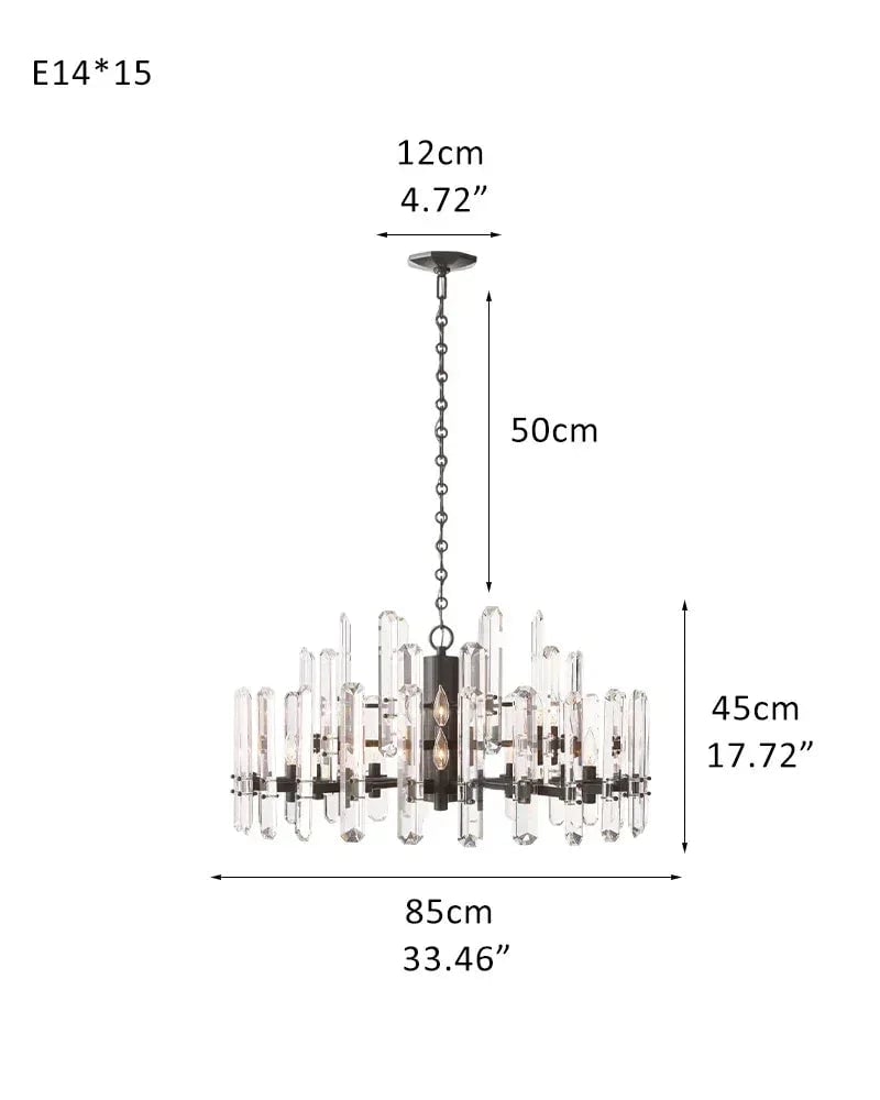 Zermatt Series Grand Chandelier | K9 Crystal Solid brass frame with premium K9 crystals, Copper finish for Grand Foyers and Dining Rooms D85*H45CM D33.46“*H17.72" Black American chandelier