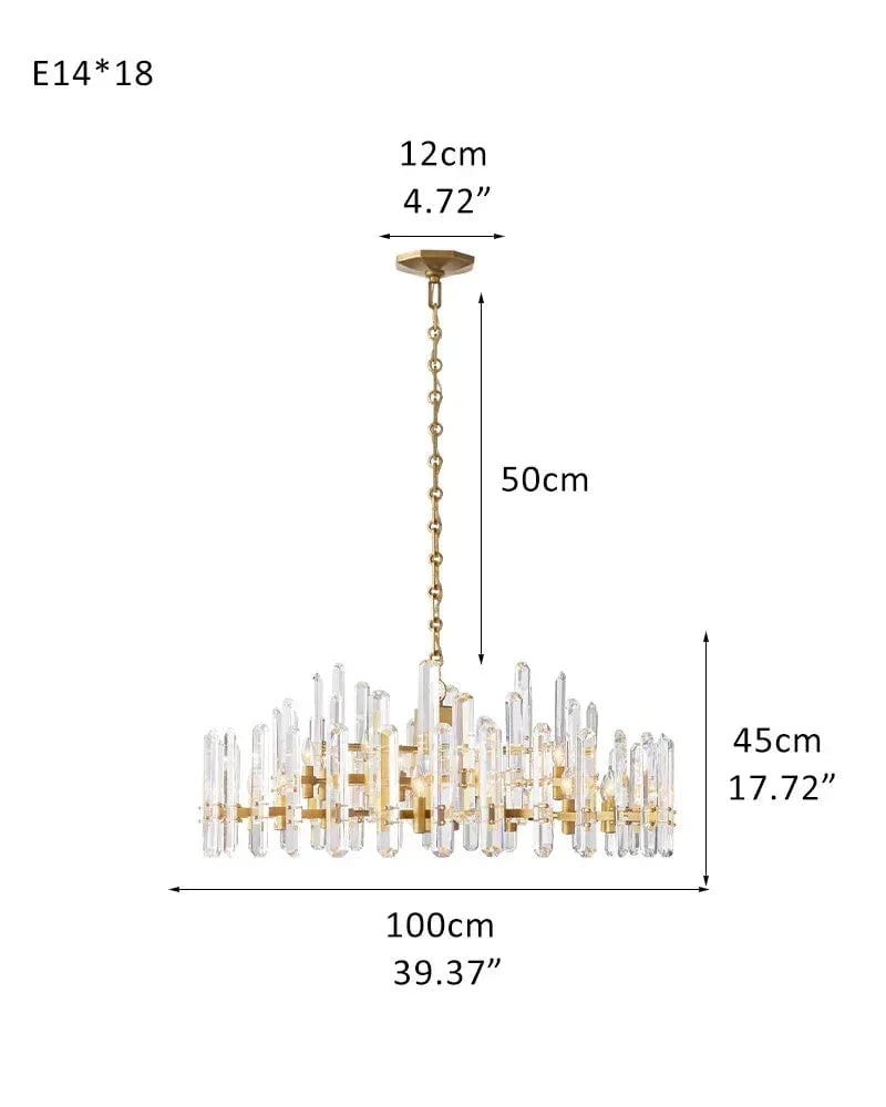 Zermatt Series Grand Chandelier | K9 Crystal Solid brass frame with premium K9 crystals, Copper finish for Grand Foyers and Dining Rooms D100*H45CM D39.37“*H17.72" Brass American chandelier
